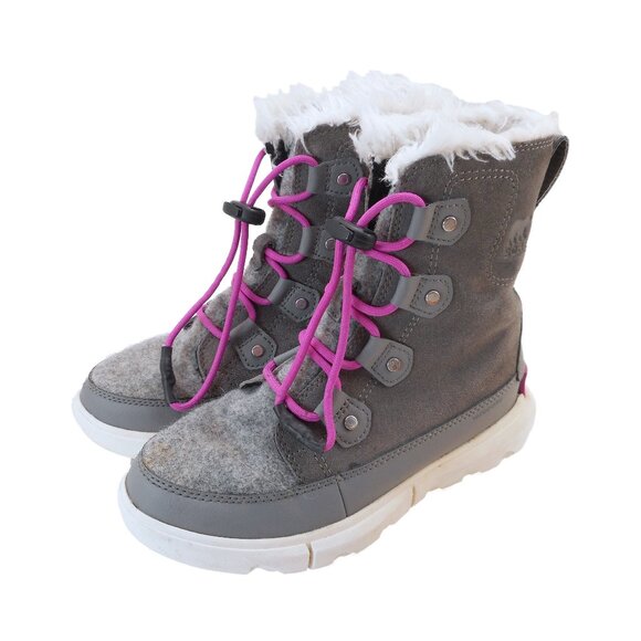 Sorel Kids Youth Girl's Size 3 Explorer Waterproof Winter Boots Faux Fur Trim - Picture 1 of 7